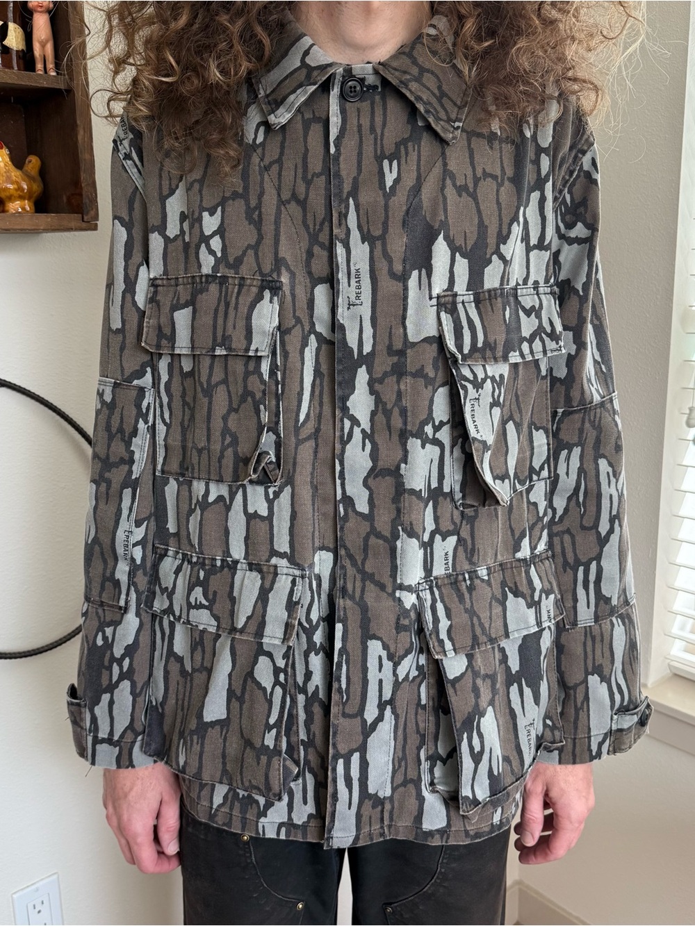 Vintage 80s Trebark Camo Military BDU Field Jacket Utility Gorpcore ~ Size Large